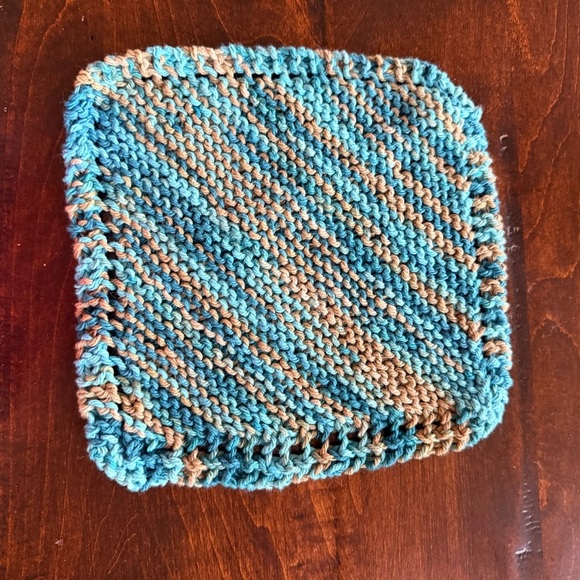 Handmade Blue Brown Knit Washcloths 2 pack 100% cotton - Picture 2 of 3